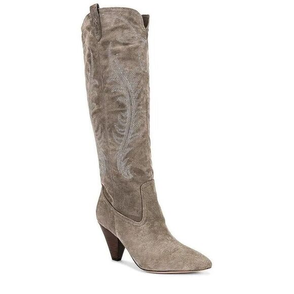 Veronica Beard Shoes - Veronica Beard Womens Ballan Suede Stitch Western Cowboy Tall Boots Taupe Sz 7.5